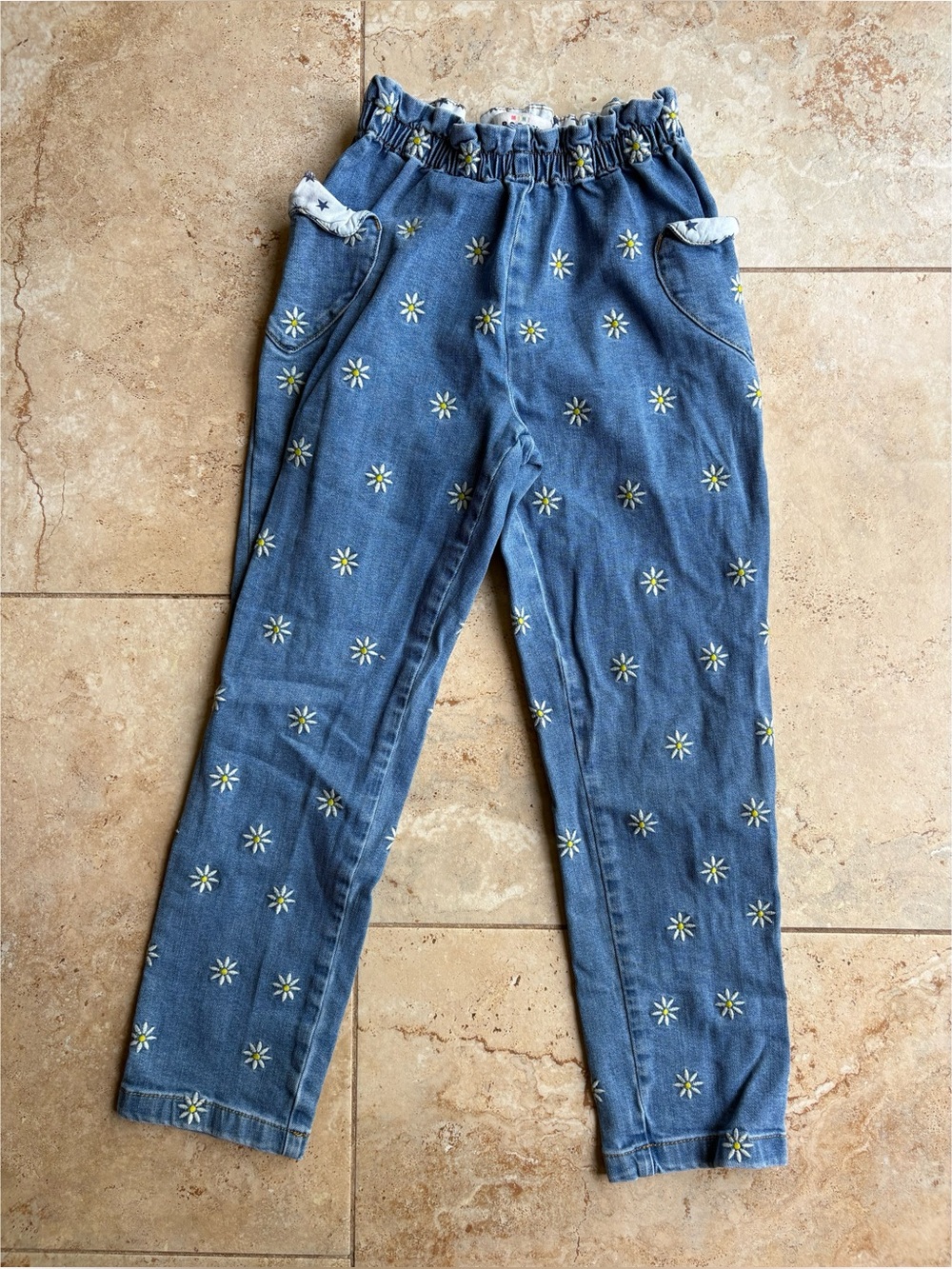 Mini Boden Blue Daisy Embroidered Pull-On Jeans Size 11